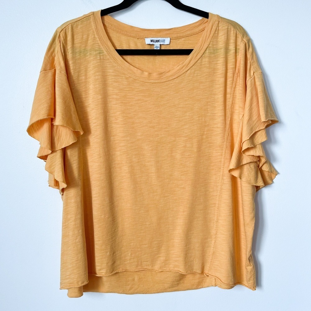 William Rast Annika Flutter Short Sleeve Top Orange Womens XL Flowy Lightweight